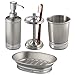 InterDesign York Metal Countertop Accessory Set, Soap Dispenser Pump and Dish, Toothbrush Holder, and Tumbler Cup for Master, Guest, Kids' Bathroom, Set of 4 Unique Pieces, Brushed Stainless Steel