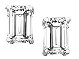 3.00 cts Genuine Emerald Cut White Topaz Earrings - 14kt White or Yellow Gold