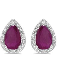 14k White Gold Pear Ruby And Diamond Earrings