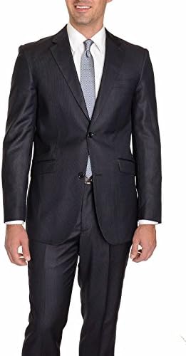 Gulliano Couture Mens Slim Fit Pinstriped Wool Blend Suit Black