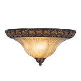 Brise - 3 Light Asian Flush Mount Ceiling Lighting Fixture - Chocolate Bronze with Gold Accents - Sculpted Antiqued Glass - B6453