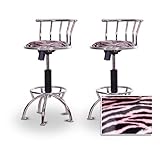 2 Pink Animal Zebra Print Faux Fur Chrome Adjustable Barstools