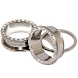Screw-on Clear Cubic Zirconia CZ Flesh Tunnels Plugs Earlets - Silver, 1 (inch) or 25mm, One (1) Pair