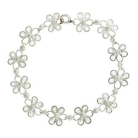 Sterling Silver Delicate Filigree Daisy Link Bracelet
