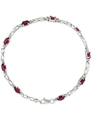 10k White Gold XOXO Hugs & Kisses Tennis Bracelet w/ 0.05 Carat Brilliant Cut Diamonds & 2.25 Carats Oval Cut Created Ruby Stones, 1/8 in. (3.5mm) wide