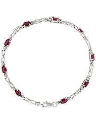 10k White Gold XOXO Hugs & Kisses Tennis Bracelet w/ 0.05 Carat Brilliant Cut Diamonds & 2.25 Carats Oval Cut Created Ruby Stones, 1/8 in. (3.5mm) wide