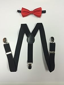 Toddler Baby Boys Girls Child Red Bow Tie Vintage Black Suspender Y Clips