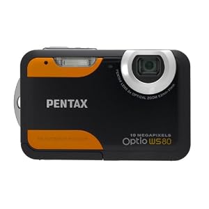 Pentax Optio WS80 Digitalkamera (10 Megapixel, 5-fach opt. Zoom, 6,9 cm (2,7 Zoll) Display, 1.5m wasserdicht, staubdicht) schwarz/orange