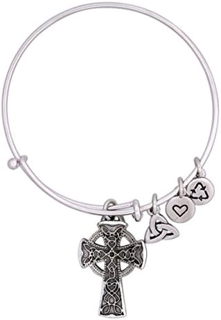Reversible Celtic High Cross Charm Bangle Bracelet
