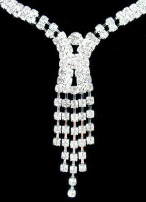 M4U Attractive Silver Alloy Rhinestone Earrings And Necklace