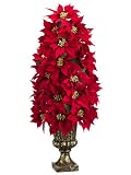 40" Velvet La Costa Cone-shaped Poinsettia Topiary in Paper Mache Pot Red