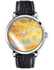 SPRAWL Aanalog Fashion Series Silver Ladies Watches of Genuine Black Leather Strap,Unique Wrist Watch for Women Girls Designed with Figures below the smoke