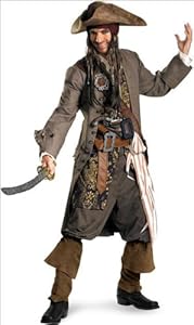 Disguise Men's Disney Pirates Of The Caribbean Captain Jack Sparrow Theatrical Costume, Brown/Blue White/Gold, XX-Large