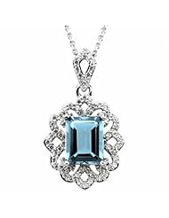 14K White Gold Emerald Cut Aquamarine and Diamond Pendant -- LIFETIME WARRANTY