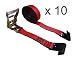 Mega Cargo Control 10 - Pack 2â€ x 30â€™ Ratchet Tie Down Straps with Flat Hook for Flatbed, Truck, Farm, Construction Heavy Duty (Red)