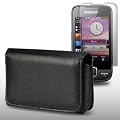 SAMSUNG S5600 PRESTON BLACK SOFT LEATHER HORIZONTAL CASE WITH SCREEN PROTECTOR BY CELLAPOD CASES
