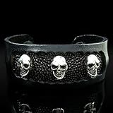 Royalty Brand Name Silver Skull Black Stingray Leather Bracelet