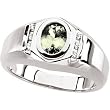14K White Gold Man's Prasiolite and Diamond Ring