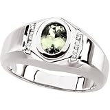 14K White Gold Man's Prasiolite and Diamond Ring