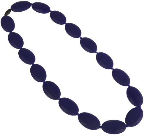 Teething Necklace Jewelry - Organic BPA Free Silicone Chew Beads Teether Toys for Nursing Moms - Ovalio - Navy Blue