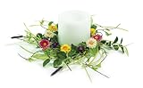 Melrose Candle Ring with Soft Green Foliage in Cream Yellow,