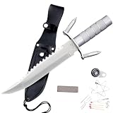 Silver Spiked Rambo Style Survival Knife NEW Silver Spiked Rambo Style Survival Knife NEW