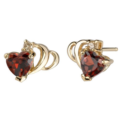 Traditional Beauty 1.00 cts Heart Shape Garnet Diamond Earrings 14Kt Yellow Gold