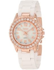 XOXO Womens XO2011 Swarovski Crystal Accented Rosegold-Tone White Ceramic Bracelet Watch