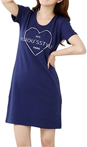MagicGo Women's Casual Slim Fit Dress Heart Printed Round Neck Sleepwear Pajamas