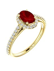 14K Yellow Gold 7.00x5.00mm Oval Cut Ruby and Diamond Halo-Style Ring -- LIFETIME WARRANTY