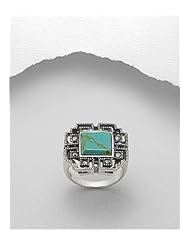 Turquoise (Light Green) Marcasite Ring In 92.5 Sterling Silver