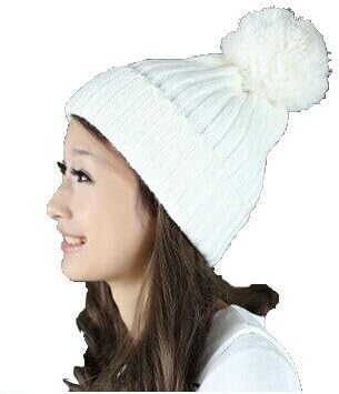 Gracallet® White Women Trendy Warm Heavy Hair Ball Knitted Beanie HAT (WOMEN-B1205-White)