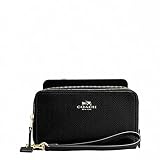 Coach 財布F53896 Double Zip Phone Wallet Black Crossgrain Leather Wristlet [並行輸入品]