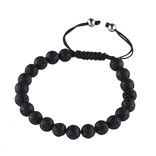 Cat Eye Jewels Handcrafted Mala Yoga 10mm Natural Lava Rock Energy Bracelet with Free Gift Red String Bracelet H009