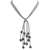 Gray Triple Strand Cascading Dyed Black 9-10mm Cultured Pearls Suede Necklace