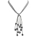 Gray Triple Strand Cascading Dyed Black 9-10mm Cultured Pearls Suede Necklace
