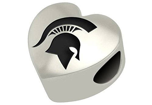 Michigan State Spartans Sterling Silver Heart Bead Fits Most European Style Charm Bracelets