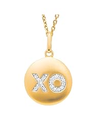 14K Gold over Sterling Silver 0.1ct TDW Diamond Round Hugs and Kisses (XO) Disc Pendant (H-I, I2-I3)