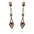 14k Yellow Gold Ruby and Diamond Dangle Earrings