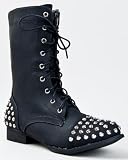 Bamboo RASCAL-01 Lace Up Military Combat Mid Calf Studded Boot ZOOSHOO