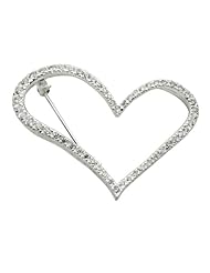 Sterling Silver Simulated Diamond Open Heart Pin