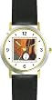 Banjo in Open Case Leaning against Bureau or Dresser - from Hush Little Baby by Artist: Sylvia Long - WATCHBUDDY&reg; DELUXE TWO-TONE THEME WATCH - Arabic Numbers - Black Leather Strap-Size-Large ( Men's Size or Jumbo Women's Size )