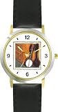 Banjo in Open Case Leaning against Bureau or Dresser - from Hush Little Baby by Artist: Sylvia Long - WATCHBUDDY® DELUXE TWO-TONE THEME WATCH - Arabic Numbers - Black Leather Strap-Size-Large ( Men's Size or Jumbo Women's Size )
