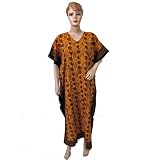 ResortWearWomensBlackFloralPrintCottonCaftanKaftanYellowEveningDress