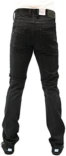 Emporio Seven Men's Selvedge Premium Denim Jeans Slim Fit Biker 34W X Long Black Crease
