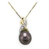 Tahitian Black Pearl Pendant with Diamond in 14K Yellow Gold