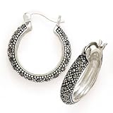 Vintage-Style Marcasite Hoop Earrings Set in Fine 925 Silver.