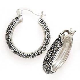 Vintage-Style Marcasite Hoop Earrings Set in Fine 925 Silver. by Element Jewelry & Accessories