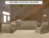 SOLID MICRO SUEDE COUCH SOFA + LOVE SEAT + CHAIR COVER SLIPCOVER 3 pc. SET - DARK BEIGE TAN GOLD Color