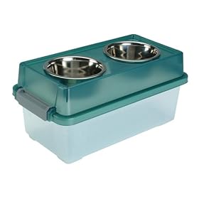 IRIS 300321 FS-M Elevated Feeders w Airtight Storage Medium Clear / Transparent Green Stainless Steel Dishes Included